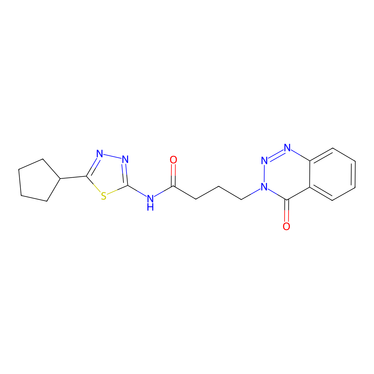 N-(5-cyclopentyl-1,3,4-thiadiazol-2-yl)-4-(4-oxo-1,2,3-benzotriazin-3(4H)-yl)butanamide molecular structure, CAS 1374547-73-5