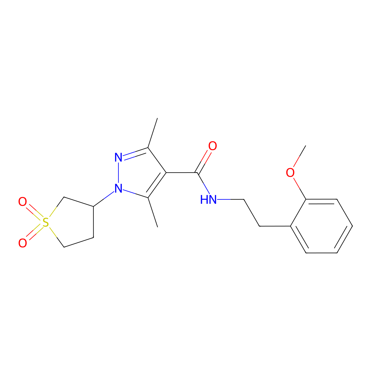 1-(1,1-dioxidotetrahydrothiophen-3-yl)-N-[2-(2-methoxyphenyl)ethyl]-3,5-dimethyl-1H-pyrazole-4-carboxamide molecular structure, CAS 1374547-78-0
