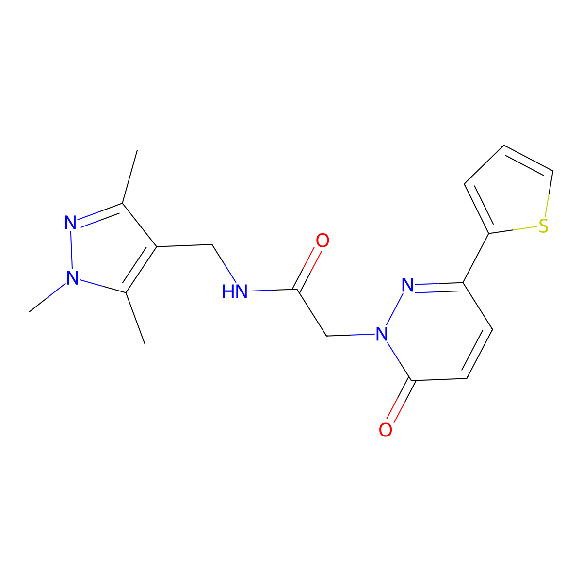 2-[6-oxo-3-(2-thienyl)-1(6H)-pyridazinyl]-N-[(1,3,5-trimethyl-1H-pyrazol-4-yl)methyl]acetamide molecular structure, CAS 1374547-88-2