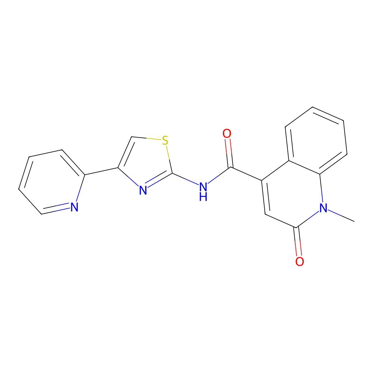 1-methyl-2-oxo-N-[4-(pyridin-2-yl)-1,3-thiazol-2-yl]-1,2-dihydroquinoline-4-carboxamide molecular structure, CAS 1374548-02-3