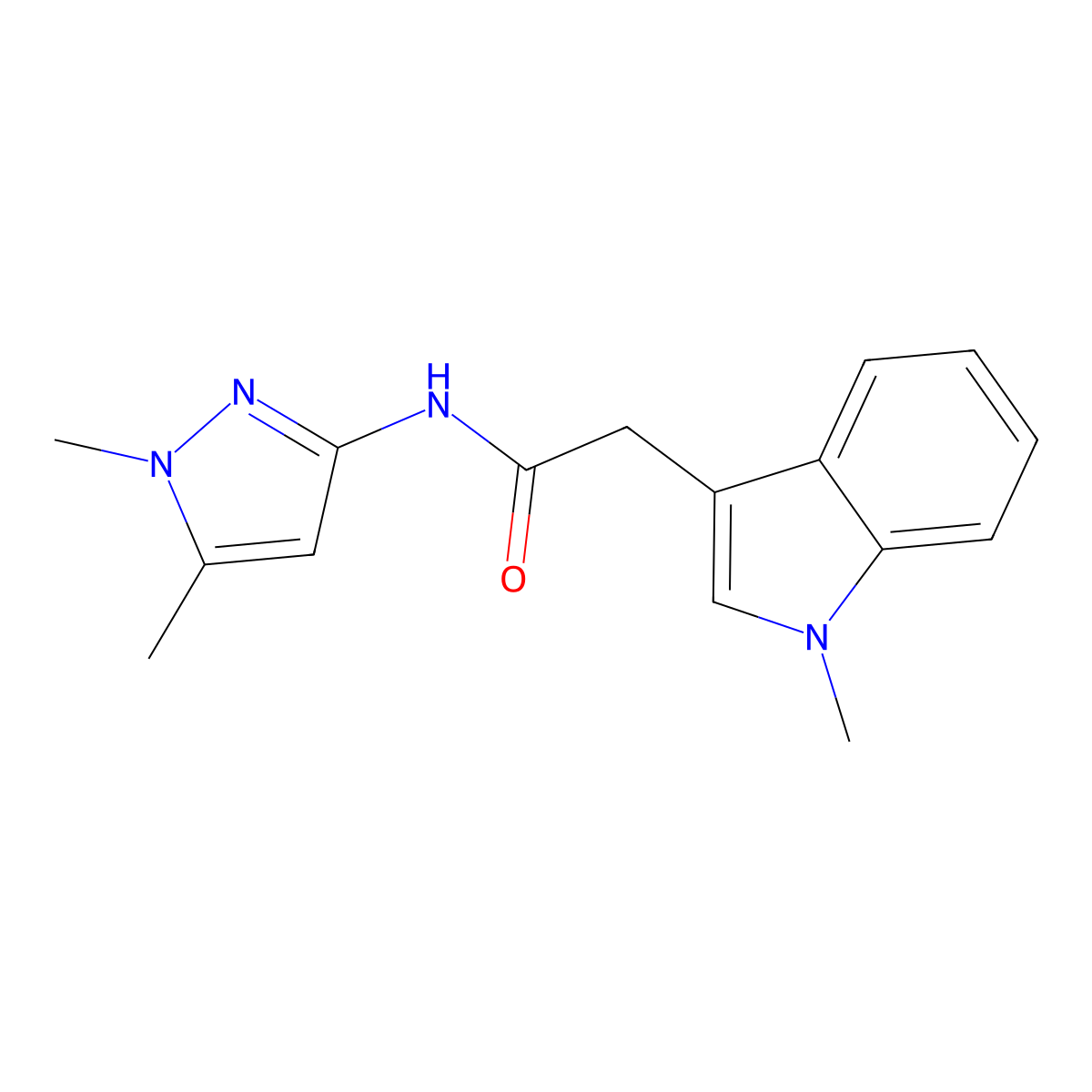 N-(1,5-dimethyl-1H-pyrazol-3-yl)-2-(1-methyl-1H-indol-3-yl)acetamide molecular structure, CAS 1374548-06-7