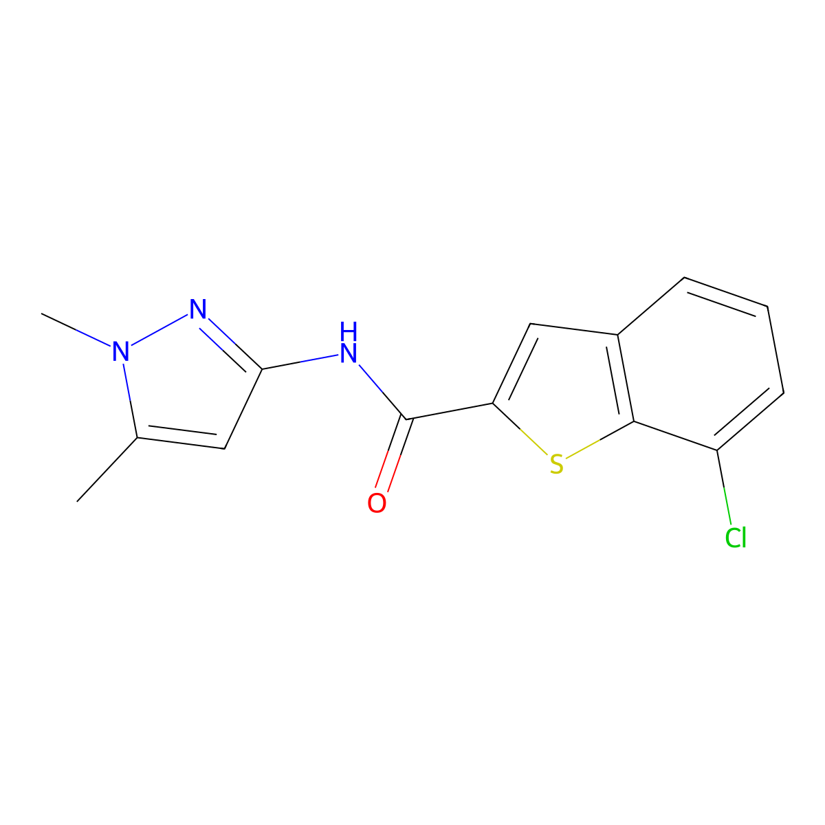 7-chloro-N-(1,5-dimethyl-1H-pyrazol-3-yl)-1-benzothiophene-2-carboxamide molecular structure, CAS 1374548-21-6
