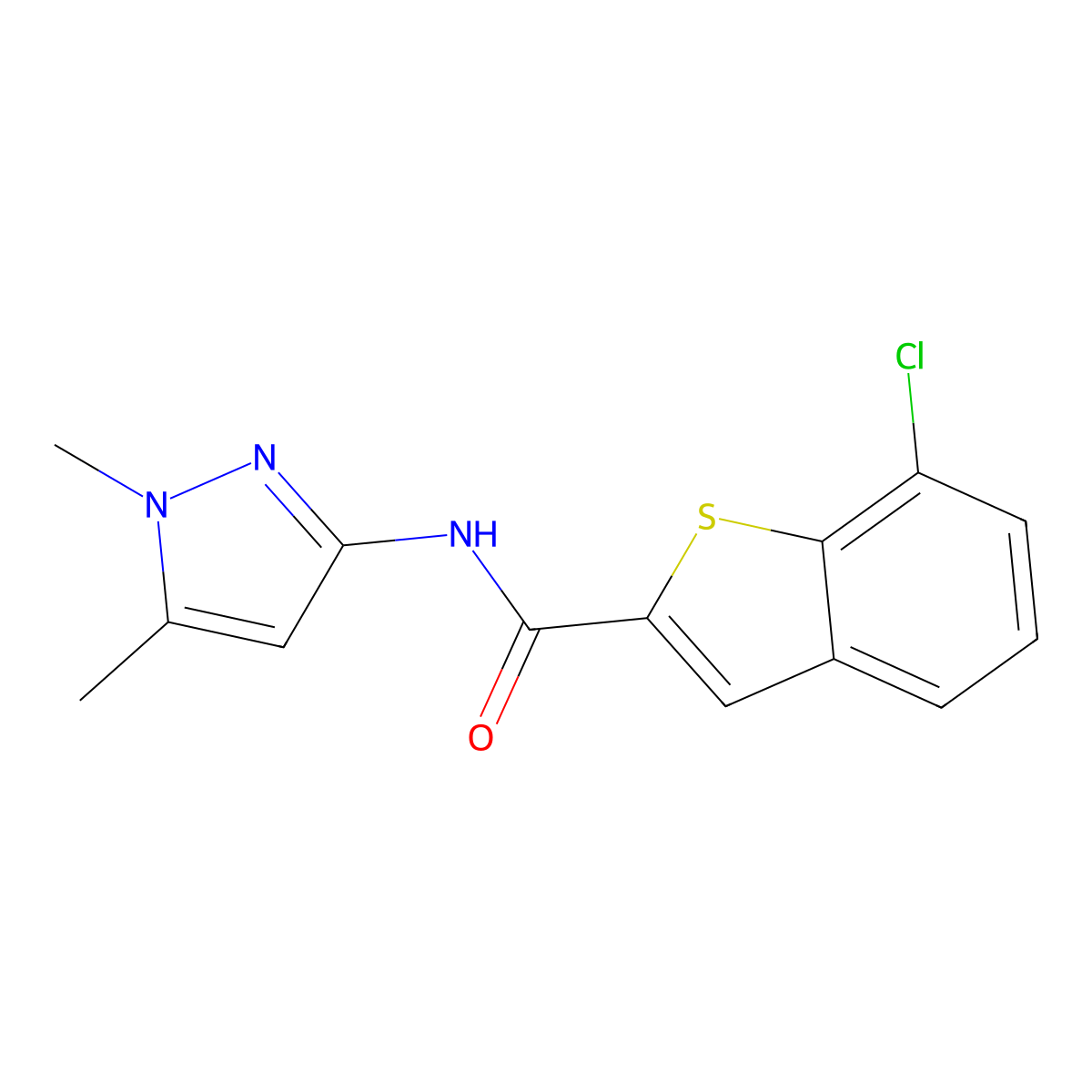 7-chloro-N-(1,5-dimethyl-1H-pyrazol-3-yl)-1-benzothiophene-2-carboxamide molecular structure, CAS 1374548-21-6