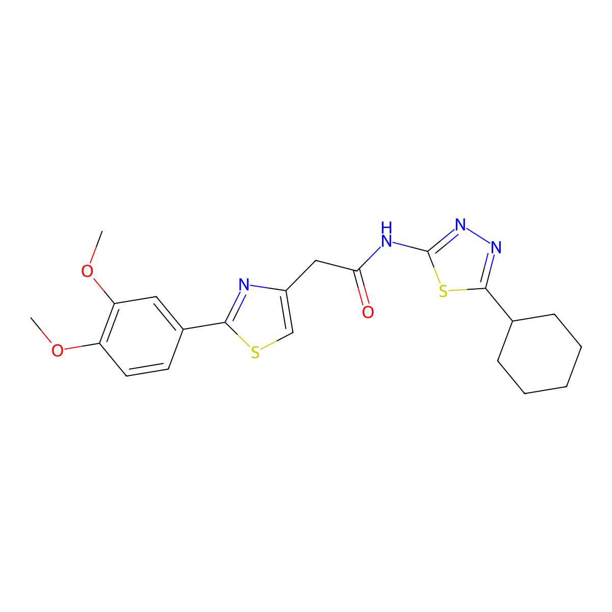 N-(5-cyclohexyl-1,3,4-thiadiazol-2-yl)-2-[2-(3,4-dimethoxyphenyl)-1,3-thiazol-4-yl]acetamide molecular structure, CAS 1374548-28-3