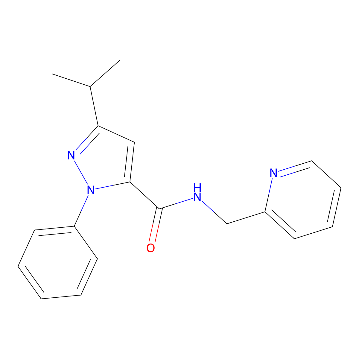 1-phenyl-3-(propan-2-yl)-N-(pyridin-2-ylmethyl)-1H-pyrazole-5-carboxamide molecular structure, CAS 1374548-29-4