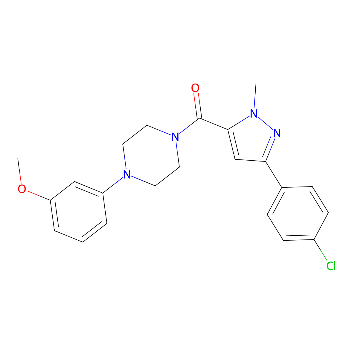 [3-(4-chlorophenyl)-1-methyl-1H-pyrazol-5-yl][4-(3-methoxyphenyl)piperazino]methanone molecular structure, CAS 1374548-57-8