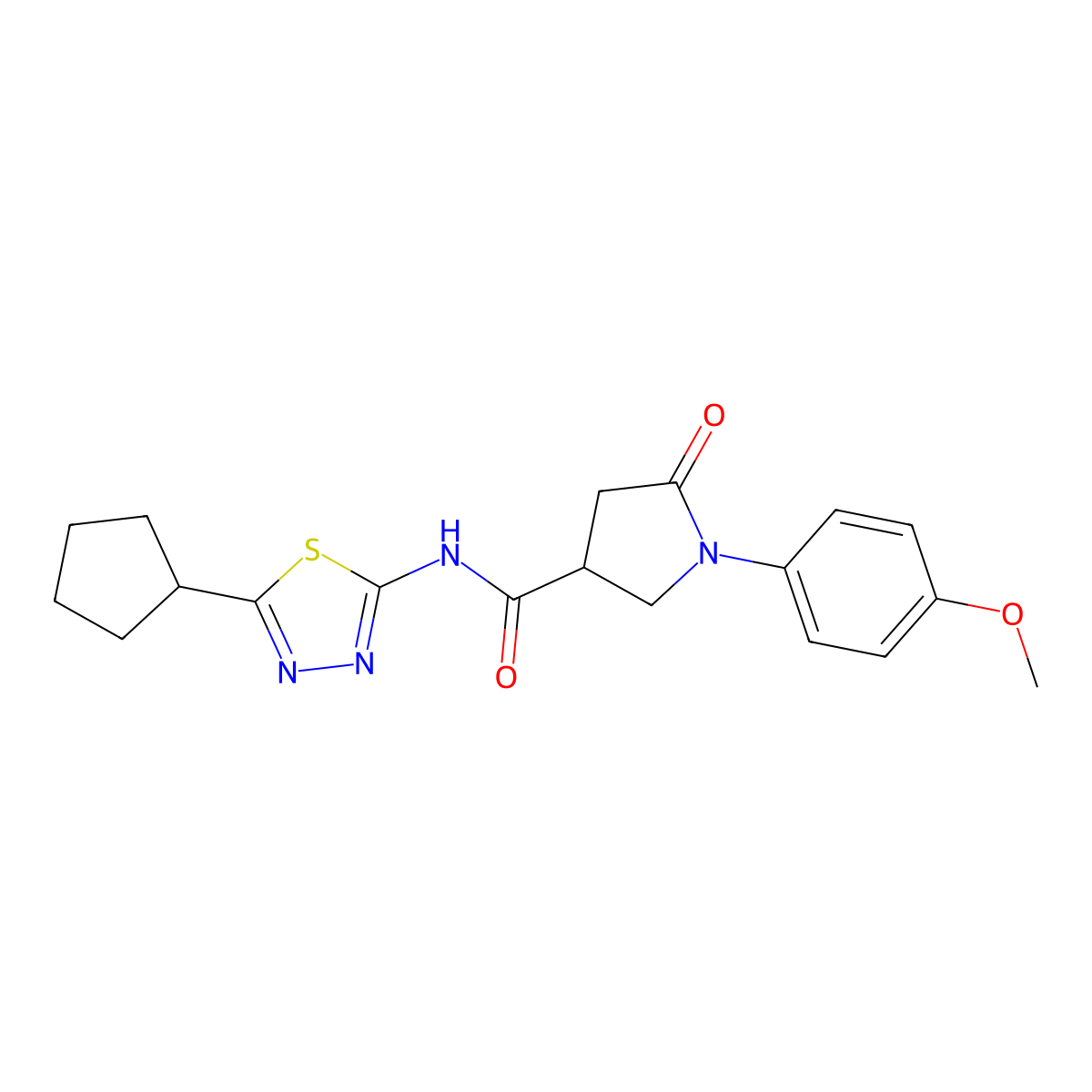 N-(5-cyclopentyl-1,3,4-thiadiazol-2-yl)-1-(4-methoxyphenyl)-5-oxopyrrolidine-3-carboxamide molecular structure, CAS 1374548-60-3