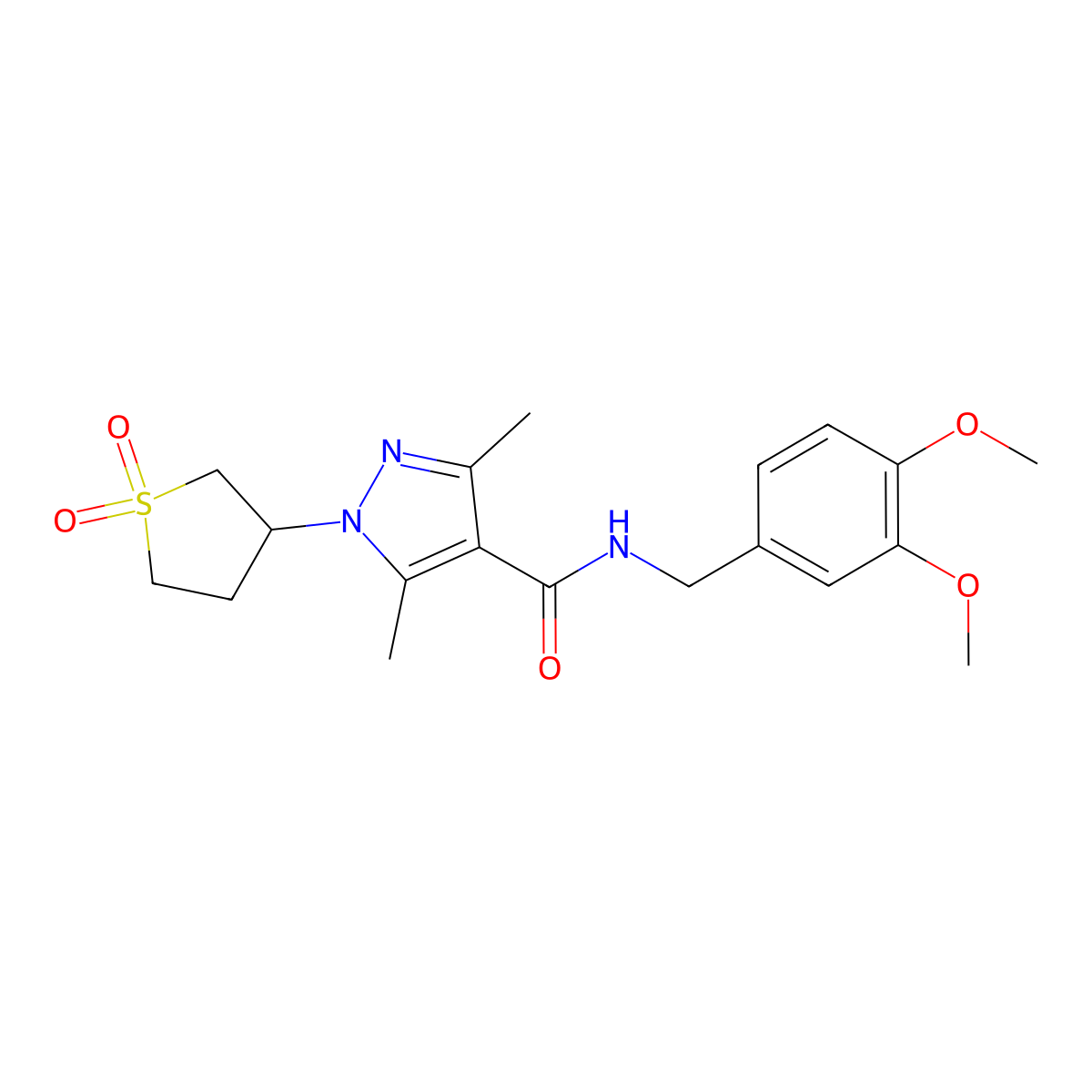 N-(3,4-dimethoxybenzyl)-1-(1,1-dioxidotetrahydrothiophen-3-yl)-3,5-dimethyl-1H-pyrazole-4-carboxamide molecular structure, CAS 1374549-19-5