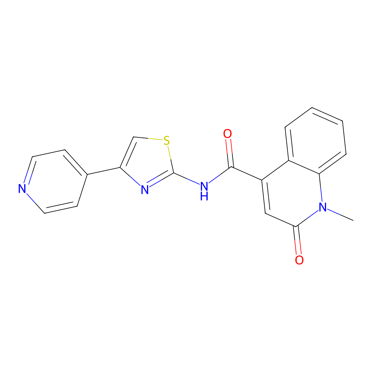 1-methyl-2-oxo-N-[4-(pyridin-4-yl)-1,3-thiazol-2-yl]-1,2-dihydroquinoline-4-carboxamide molecular structure, CAS 1374549-31-1