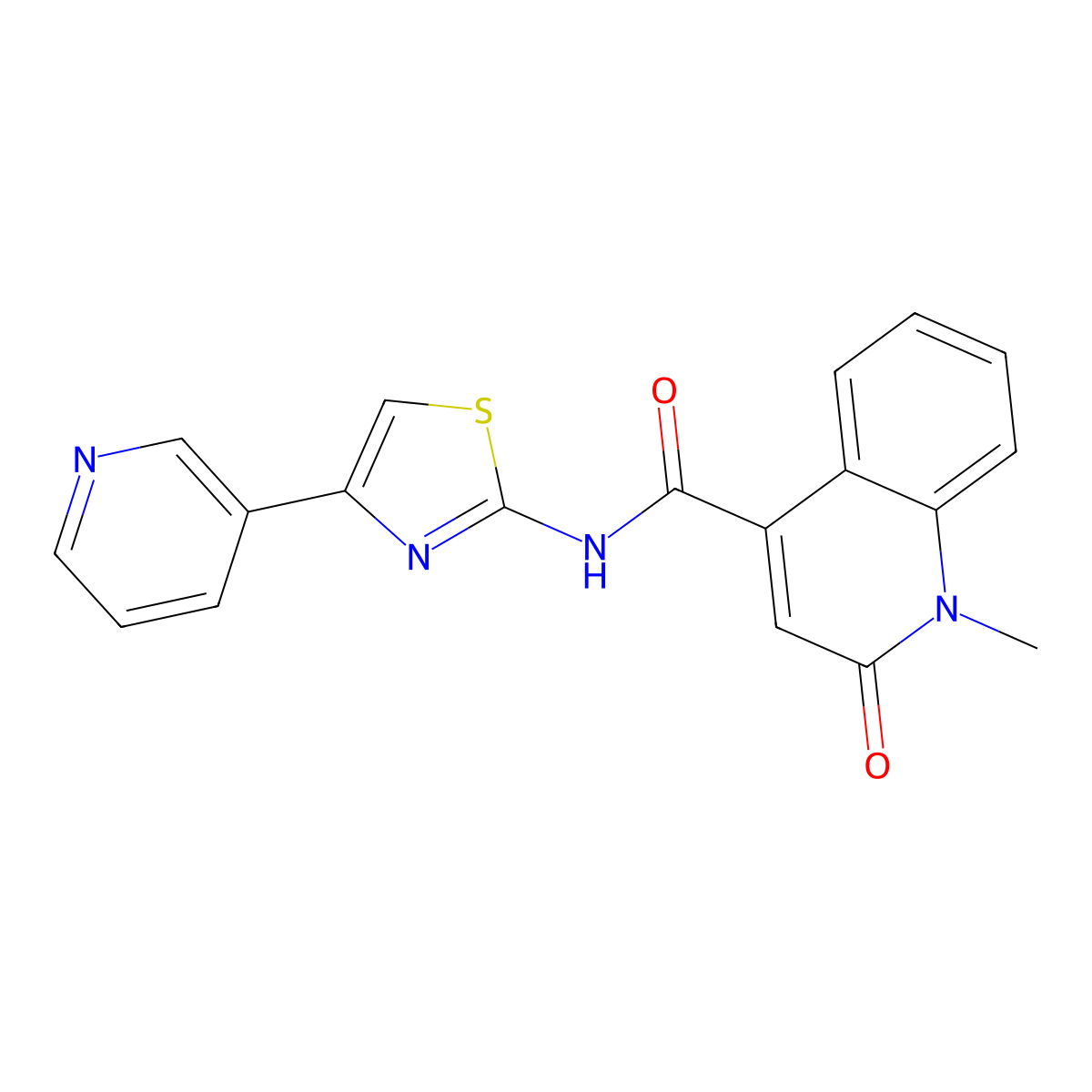 1-methyl-2-oxo-N-[4-(pyridin-3-yl)-1,3-thiazol-2-yl]-1,2-dihydroquinoline-4-carboxamide molecular structure, CAS 1374549-32-2