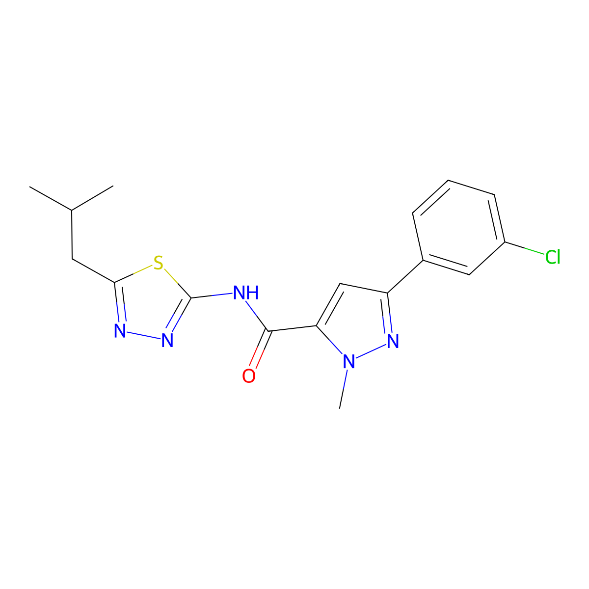 3-(3-chlorophenyl)-N-(5-isobutyl-1,3,4-thiadiazol-2-yl)-1-methyl-1H-pyrazole-5-carboxamide molecular structure, CAS 1374549-59-3