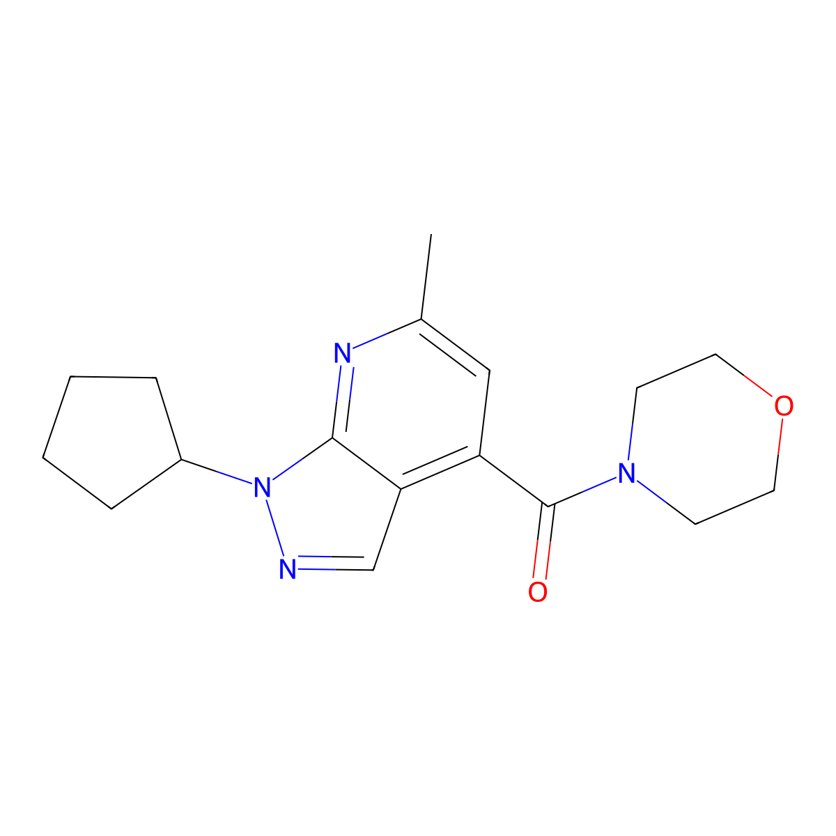 (1-cyclopentyl-6-methyl-1H-pyrazolo[3,4-b]pyridin-4-yl)(morpholino)methanone molecular structure, CAS 1374549-77-5