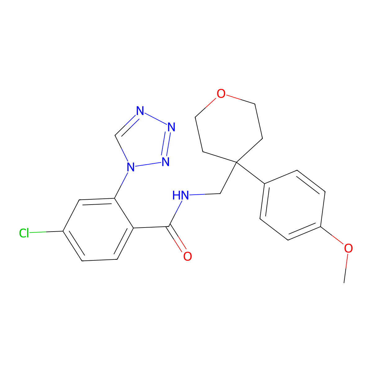 4-chloro-N-{[4-(4-methoxyphenyl)tetrahydro-2H-pyran-4-yl]methyl}-2-(1H-1,2,3,4-tetraazol-1-yl)benzamide molecular structure, CAS 1374549-87-7
