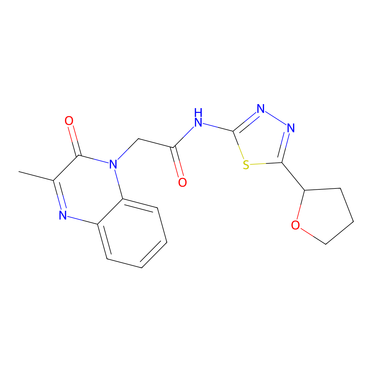 2-(3-methyl-2-oxoquinoxalin-1(2H)-yl)-N-(5-(tetrahydrofuran-2-yl)-1,3,4-thiadiazol-2-yl)acetamide molecular structure, CAS 1374550-02-3