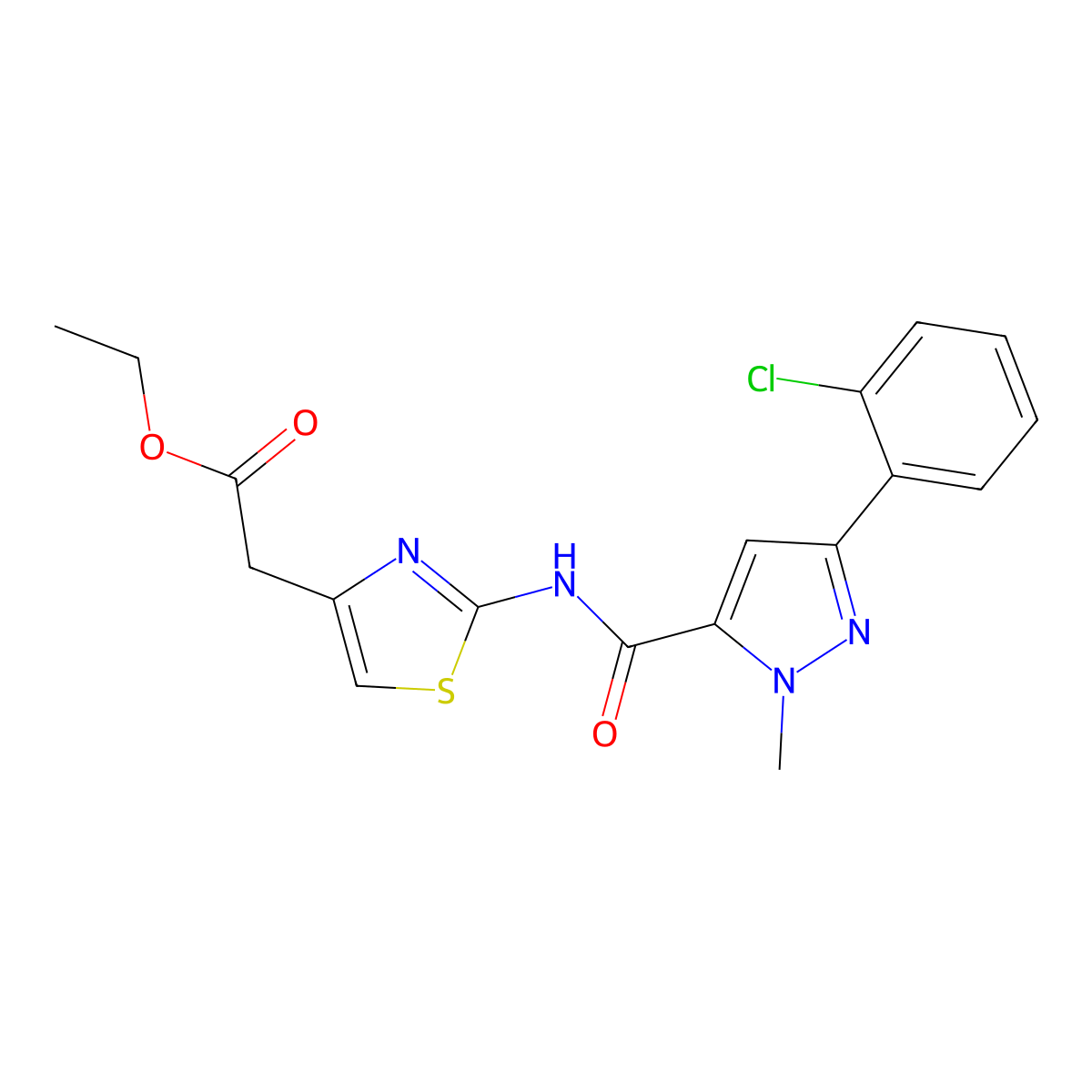 ethyl [2-({[3-(2-chlorophenyl)-1-methyl-1H-pyrazol-5-yl]carbonyl}amino)-1,3-thiazol-4-yl]acetate molecular structure, CAS 1374550-06-7