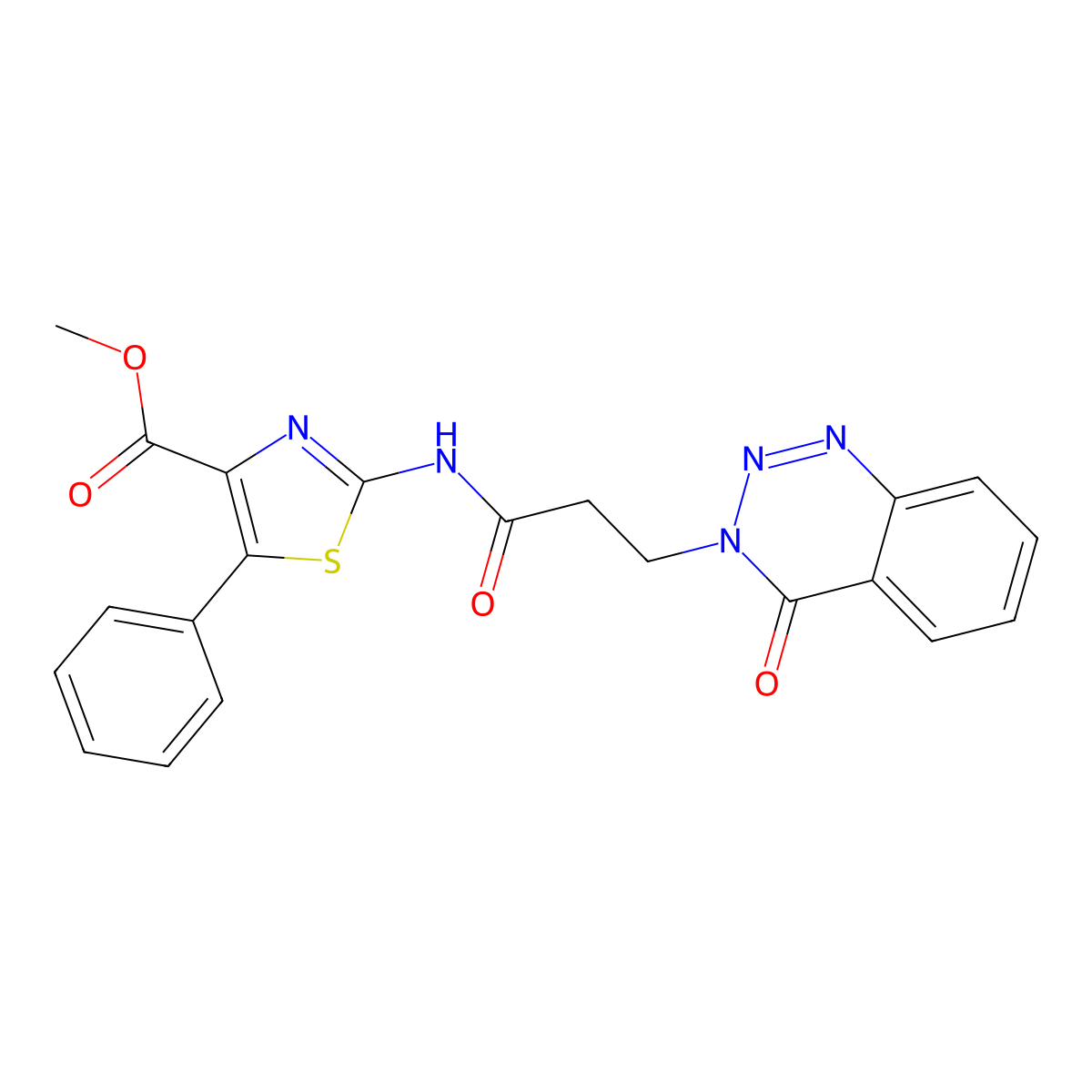methyl 2-{[3-(4-oxo-1,2,3-benzotriazin-3(4H)-yl)propanoyl]amino}-5-phenyl-1,3-thiazole-4-carboxylate molecular structure, CAS 1374550-10-3