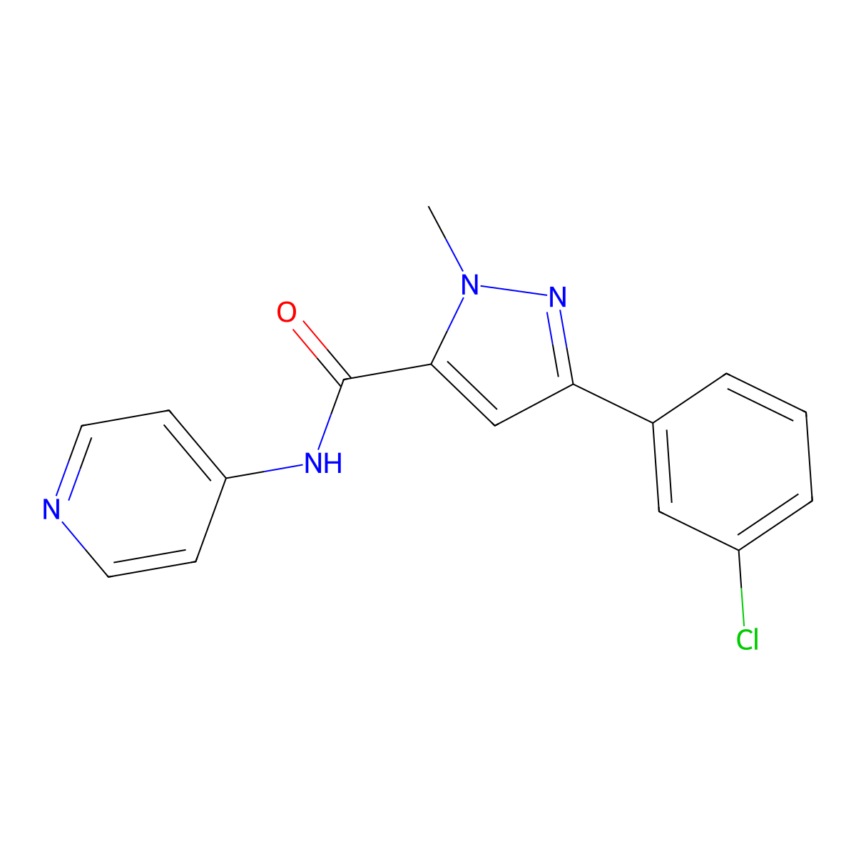 3-(3-chlorophenyl)-1-methyl-N-(pyridin-4-yl)-1H-pyrazole-5-carboxamide molecular structure, CAS 1374550-17-0