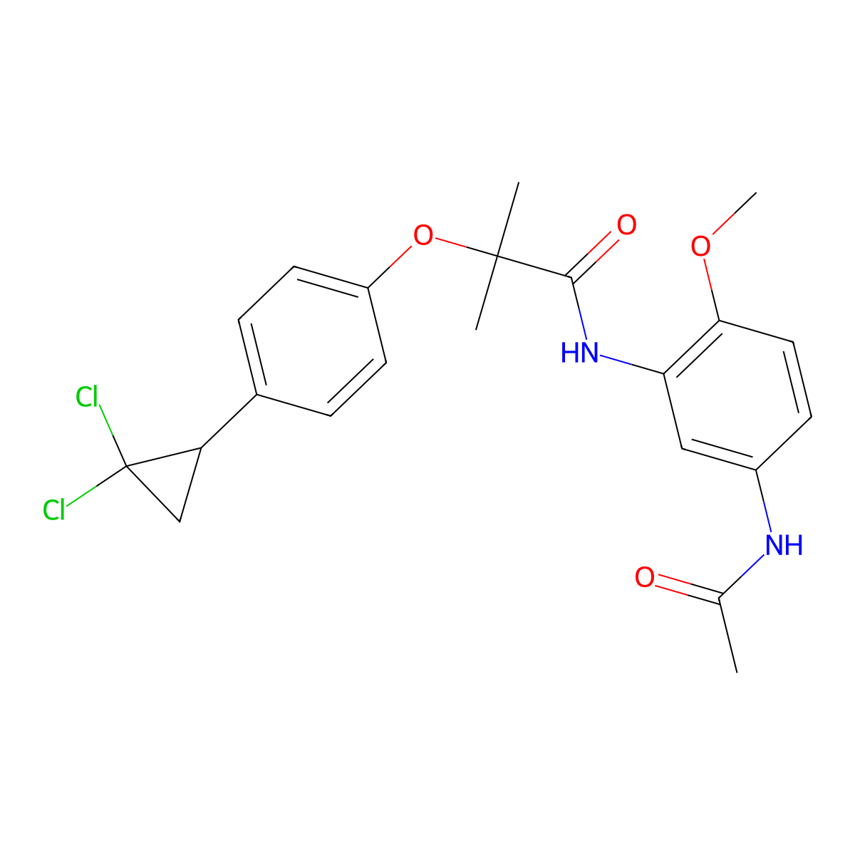 N-[5-(acetylamino)-2-methoxyphenyl]-2-[4-(2,2-dichlorocyclopropyl)phenoxy]-2-methylpropanamide molecular structure, CAS 1374550-29-4