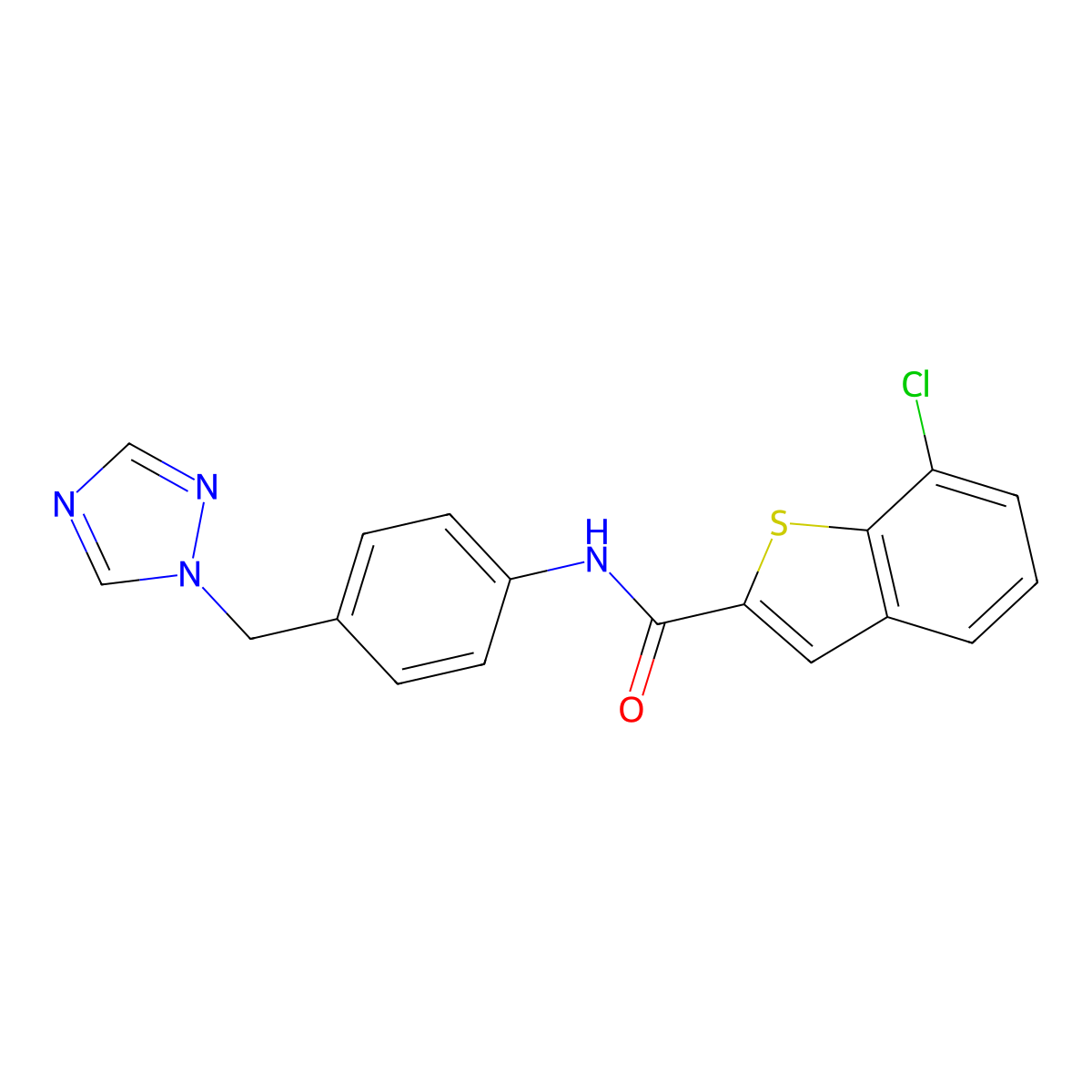 7-chloro-N-[4-(1H-1,2,4-triazol-1-ylmethyl)phenyl]-1-benzothiophene-2-carboxamide molecular structure, CAS 1374550-34-1