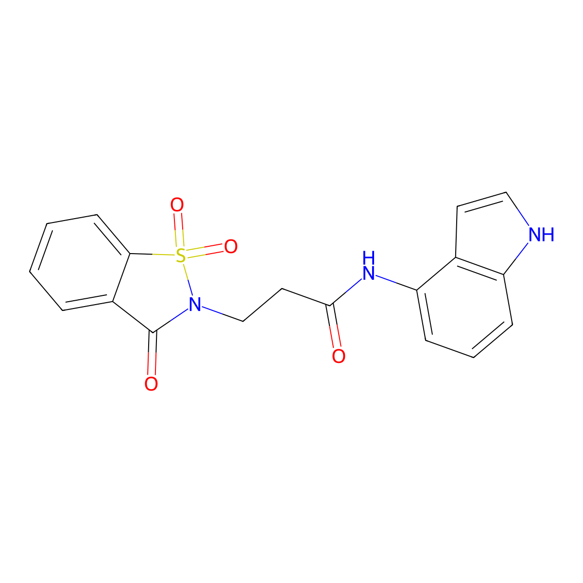 3-(1,1-dioxido-3-oxo-1,2-benzothiazol-2(3H)-yl)-N-(1H-indol-4-yl)propanamide molecular structure, CAS 1374550-39-6