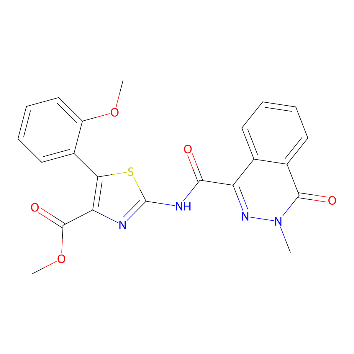 Methyl 5-(2-methoxyphenyl)-2-{[(3-methyl-4-oxo-3,4-dihydrophthalazin-1-yl)carbonyl]amino}-1,3-thiazole-4-carboxylate molecular structure, CAS 1374550-55-6