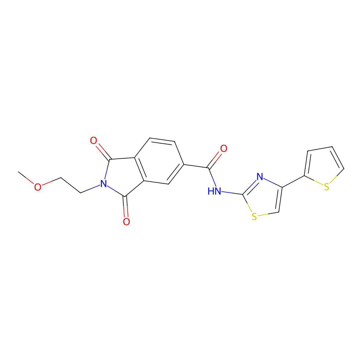 2-(2-methoxyethyl)-1,3-dioxo-N-[(2Z)-4-(thiophen-2-yl)-1,3-thiazol-2(3H)-ylidene]-2,3-dihydro-1H-isoindole-5-carboxamide molecular structure, CAS 1374550-61-4