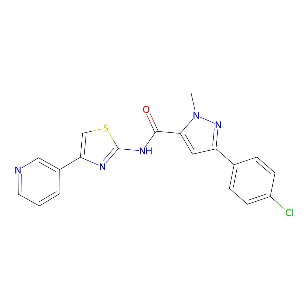 3-(4-chlorophenyl)-1-methyl-N-[4-(pyridin-3-yl)-1,3-thiazol-2-yl]-1H-pyrazole-5-carboxamide molecular structure, CAS 1374550-72-7