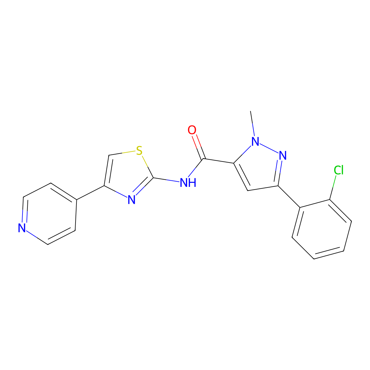 3-(2-chlorophenyl)-1-methyl-N-[4-(pyridin-4-yl)-1,3-thiazol-2-yl]-1H-pyrazole-5-carboxamide molecular structure, CAS 1374550-91-0