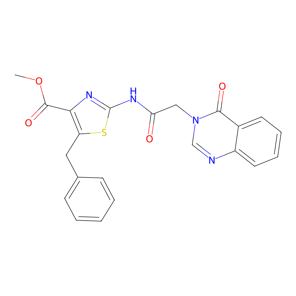 methyl 5-benzyl-2-{[(4-oxoquinazolin-3(4H)-yl)acetyl]amino}-1,3-thiazole-4-carboxylate molecular structure, CAS 1374551-32-2