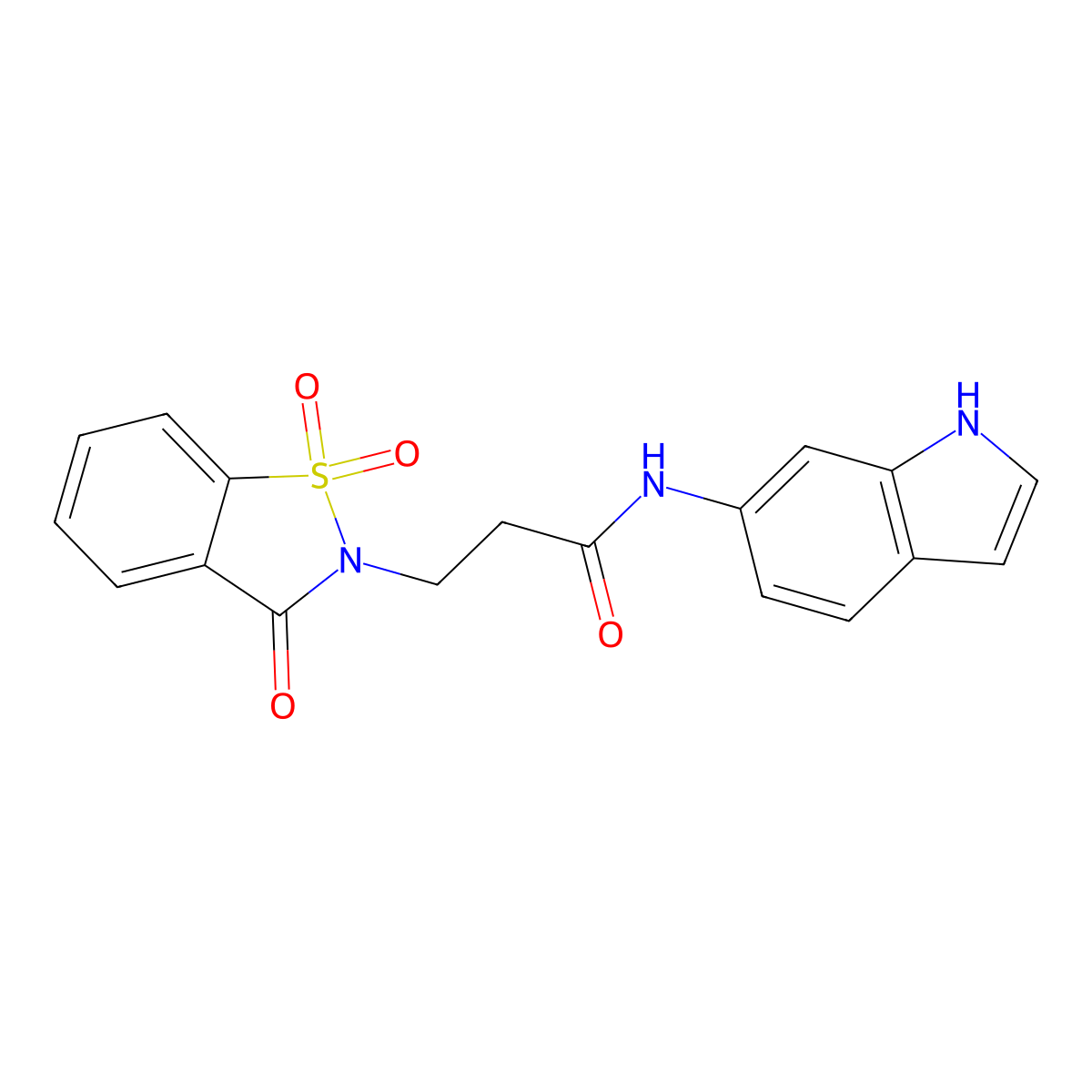 3-(1,1-dioxido-3-oxo-1,2-benzothiazol-2(3H)-yl)-N-(1H-indol-6-yl)propanamide molecular structure, CAS 1374551-40-2