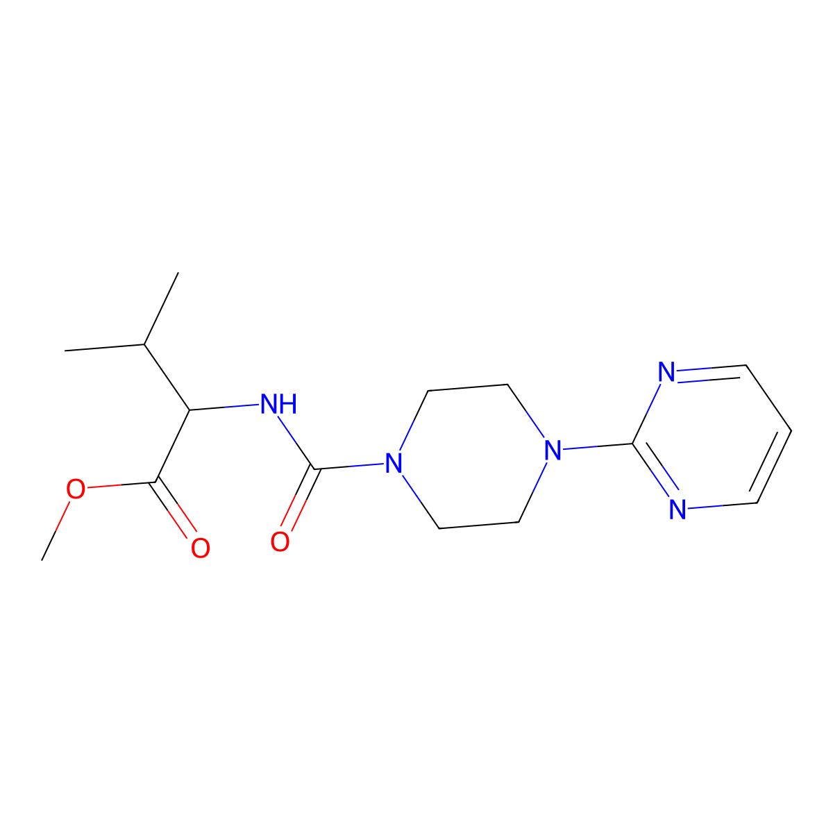 Methyl (2S)-3-methyl-2-{[4-(pyrimidin-2-yl)piperazine-1-carbonyl]amino}butanoate molecular structure, CAS 1374564-49-4