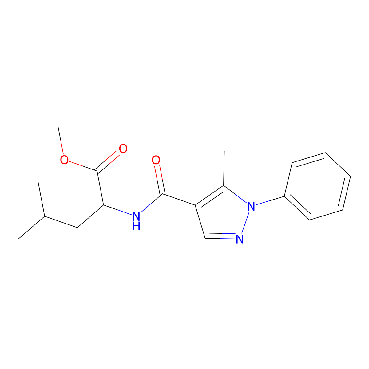 (S)-methyl 4-methyl-2-(5-methyl-1-phenyl-1H-pyrazole-4-carboxamido)pentanoate molecular structure, CAS 1374564-51-8