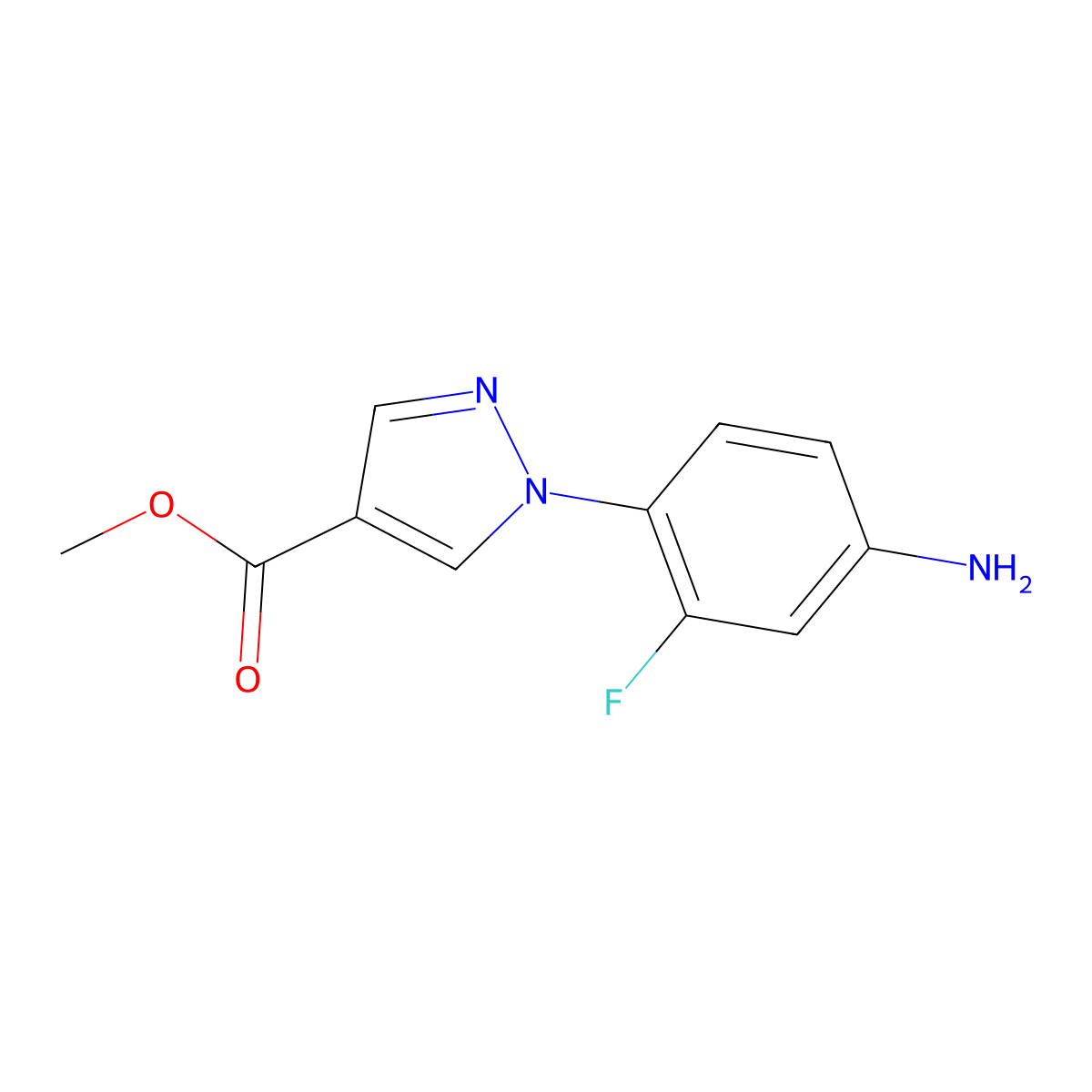 Methyl 1-(4-amino-2-fluorophenyl)-1H-pyrazole-4-carboxylate molecular structure, CAS 1374585-86-0