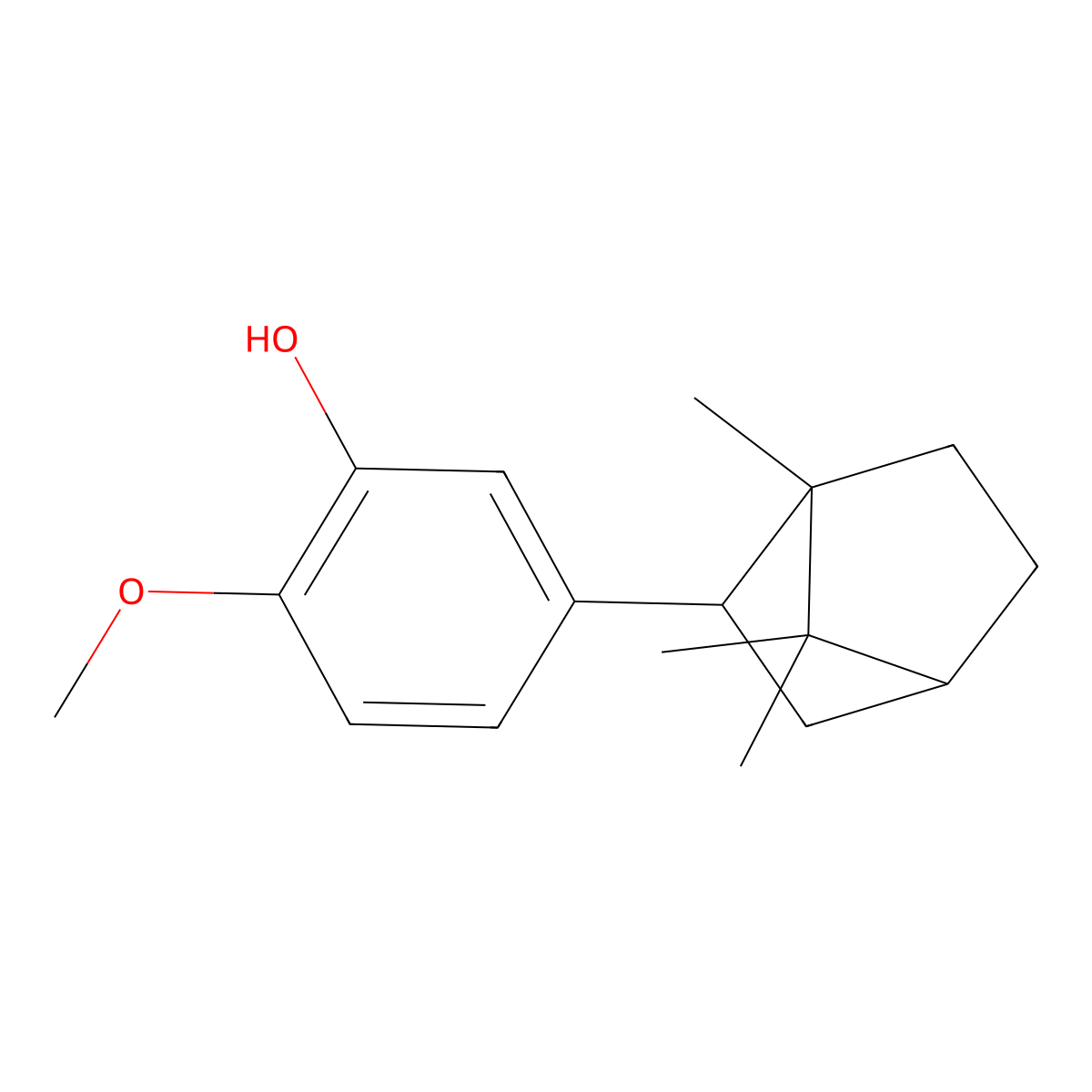 Phenol, 2-methoxy-5-((1R,2R,4S)-1,7,7-trimethylbicyclo(2.2.1)hept-2-yl)-, rel- molecular structure, CAS 13746-58-2