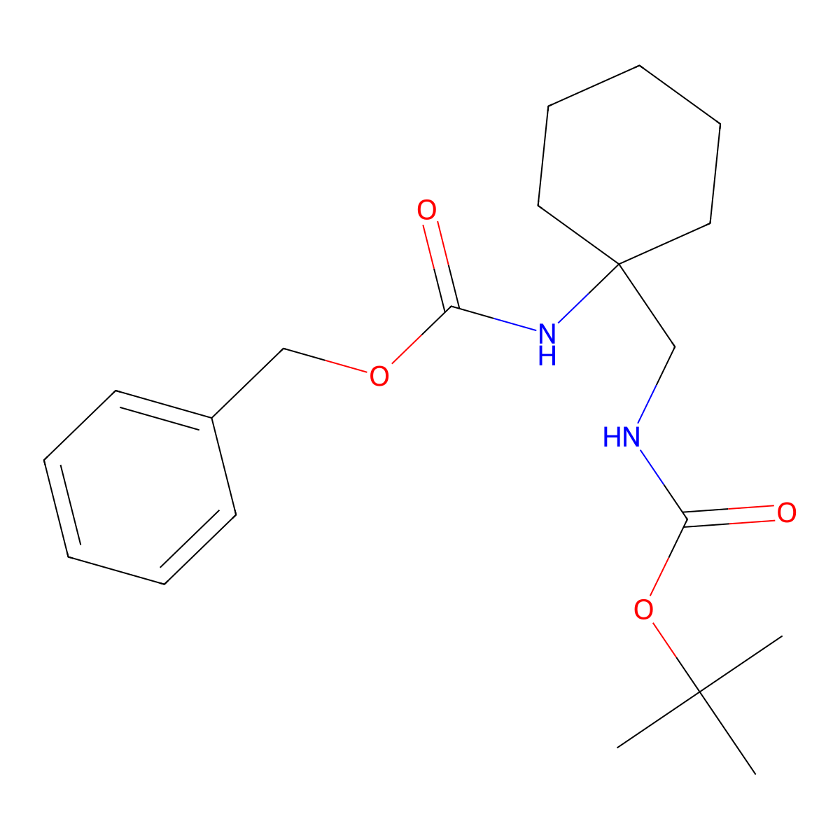Tert-butyl ((1-(((benzyloxy)carbonyl)amino)cyclohexyl)methyl)carbamate molecular structure, CAS 1374635-45-6