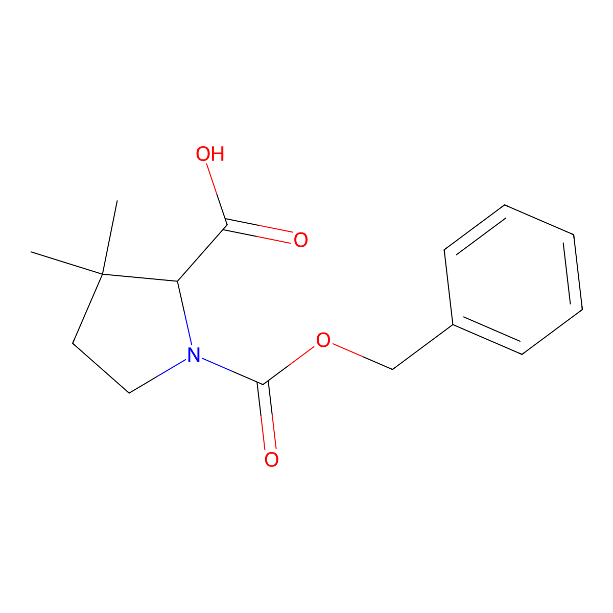 1-Cbz-3,3-dimethylpyrrolidine-2-carboxylic acid molecular structure, CAS 1374652-83-1