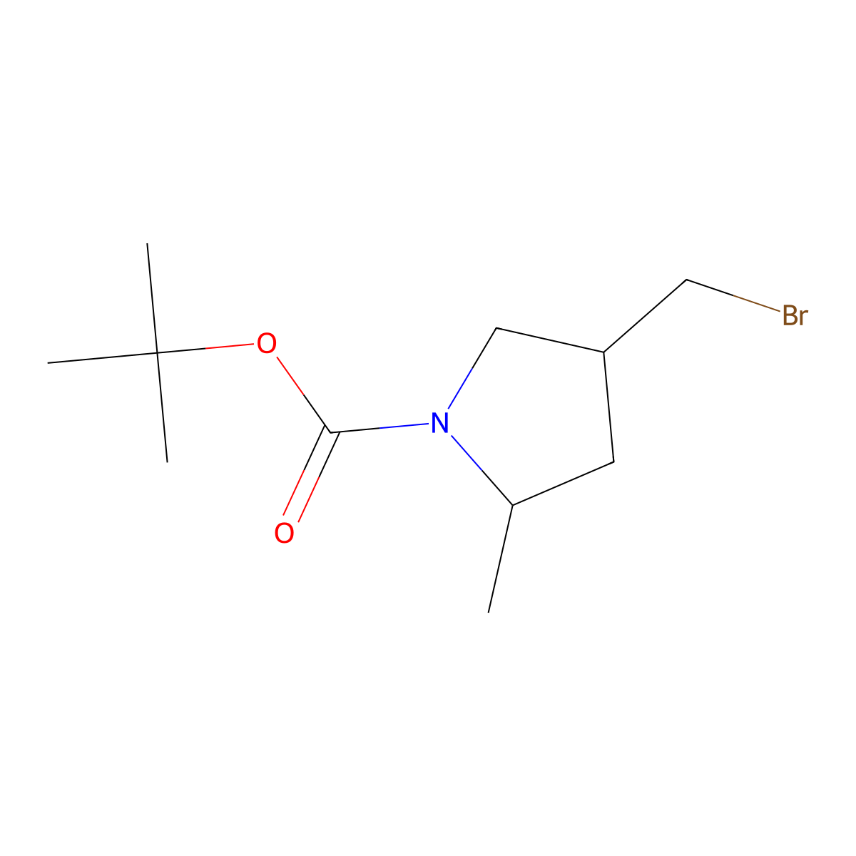 Tert-butyl 4-(bromomethyl)-2-methylpyrrolidine-1-carboxylate molecular structure, CAS 1374653-11-8