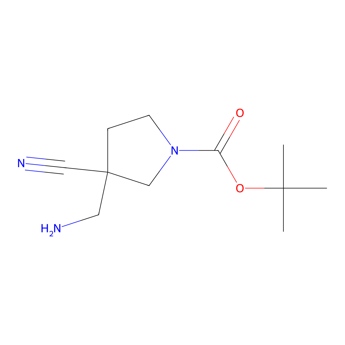 Tert-butyl 3-(aminomethyl)-3-cyanopyrrolidine-1-carboxylate molecular structure, CAS 1374653-18-5