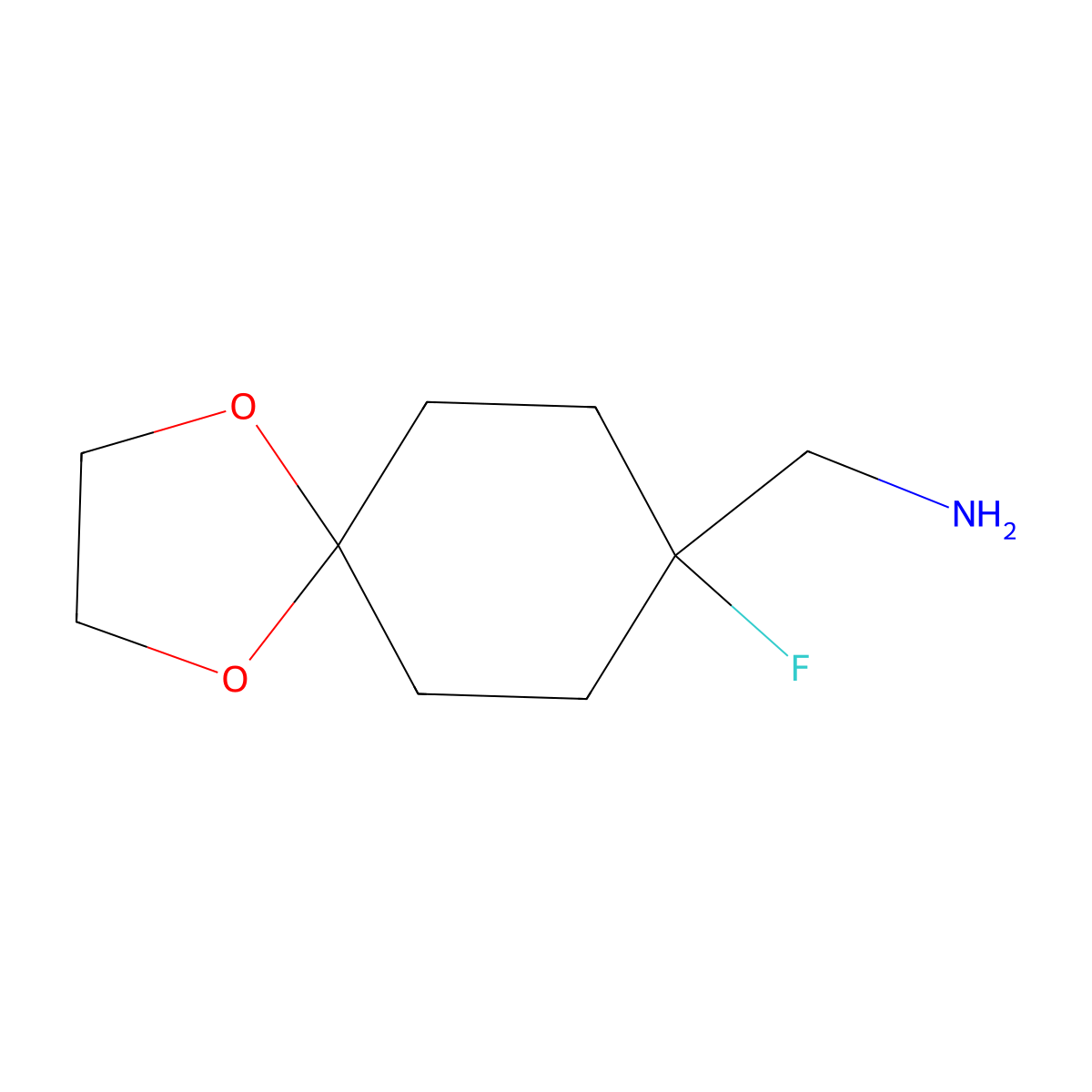{8-Fluoro-1,4-dioxaspiro[4.5]decan-8-yl}methanamine molecular structure, CAS 1374653-28-7