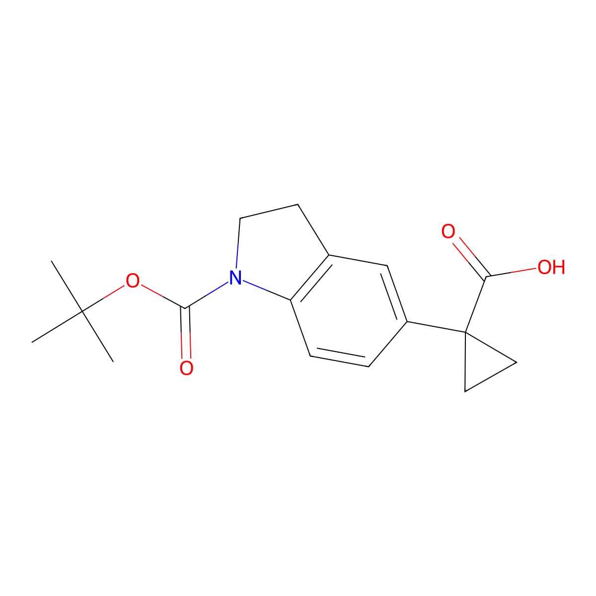 1-(1-(Tert-butoxycarbonyl)indolin-5-YL)cyclopropane-1-carboxylic acid molecular structure, CAS 1374653-79-8