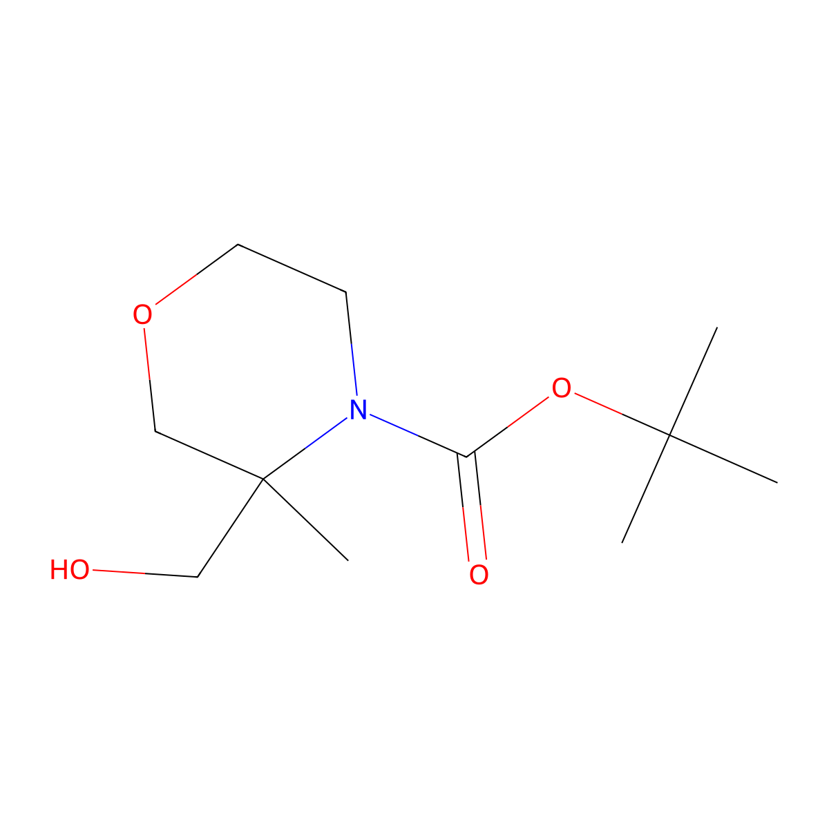 Tert-butyl 3-(hydroxymethyl)-3-methylmorpholine-4-carboxylate molecular structure, CAS 1374654-00-8