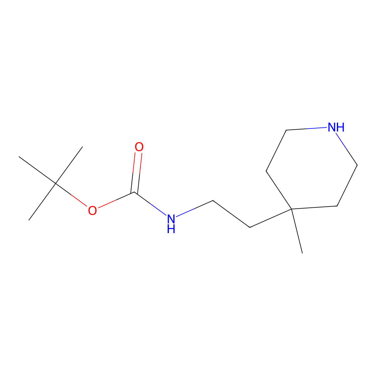 tert-Butyl (2-(4-methylpiperidin-4-yl)ethyl)carbamate molecular structure, CAS 1374654-40-6