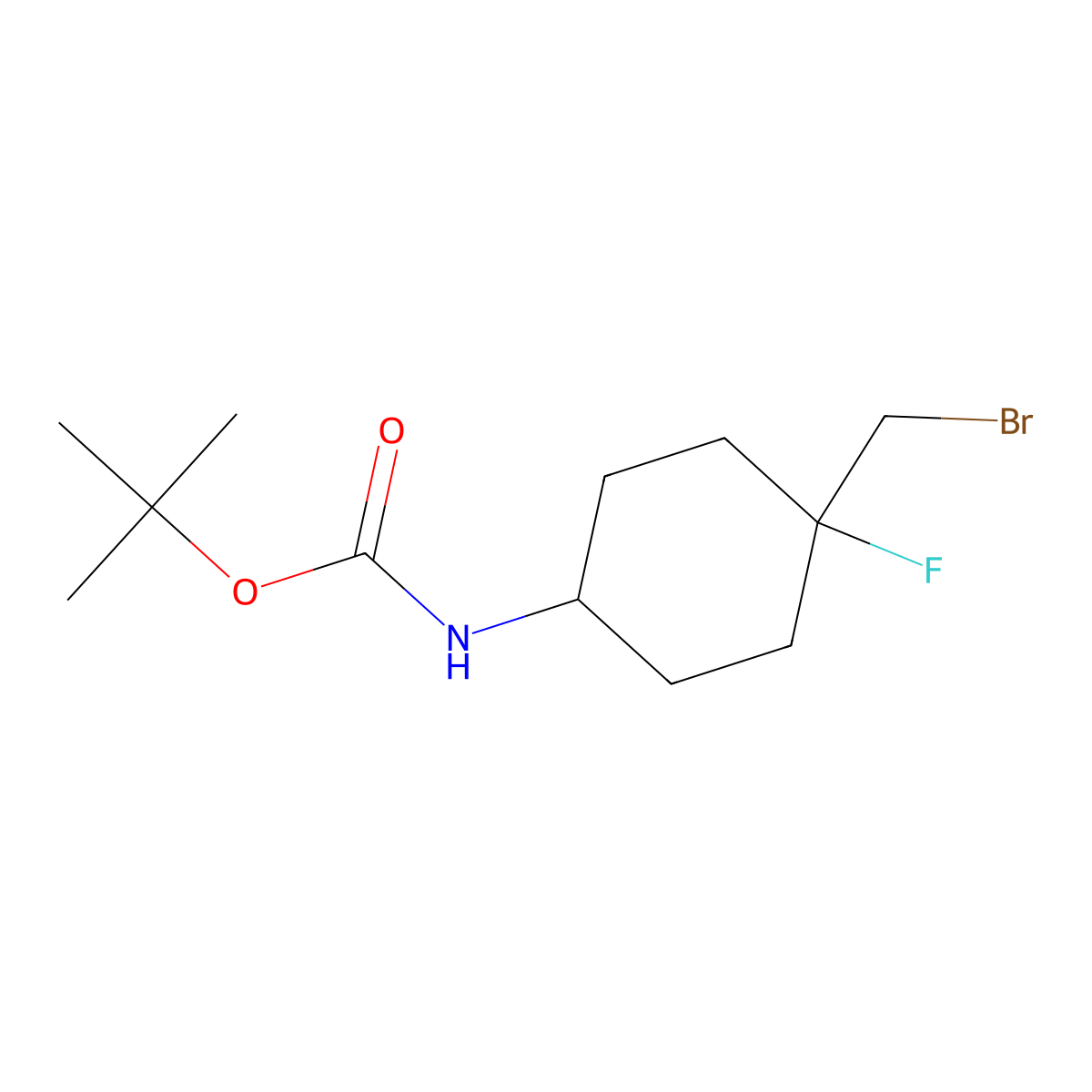 Tert-butyl N-[4-(bromomethyl)-4-fluoro-cyclohexyl]carbamate molecular structure, CAS 1374655-11-4