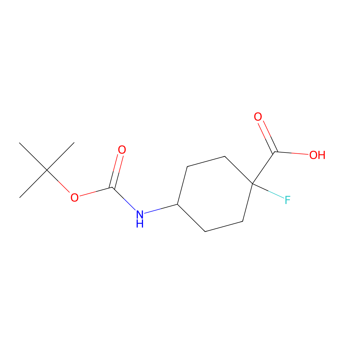 4-(tert-Butoxycarbonylamino)-1-fluoro-cyclohexanecarboxylic acid molecular structure, CAS 1374655-98-7