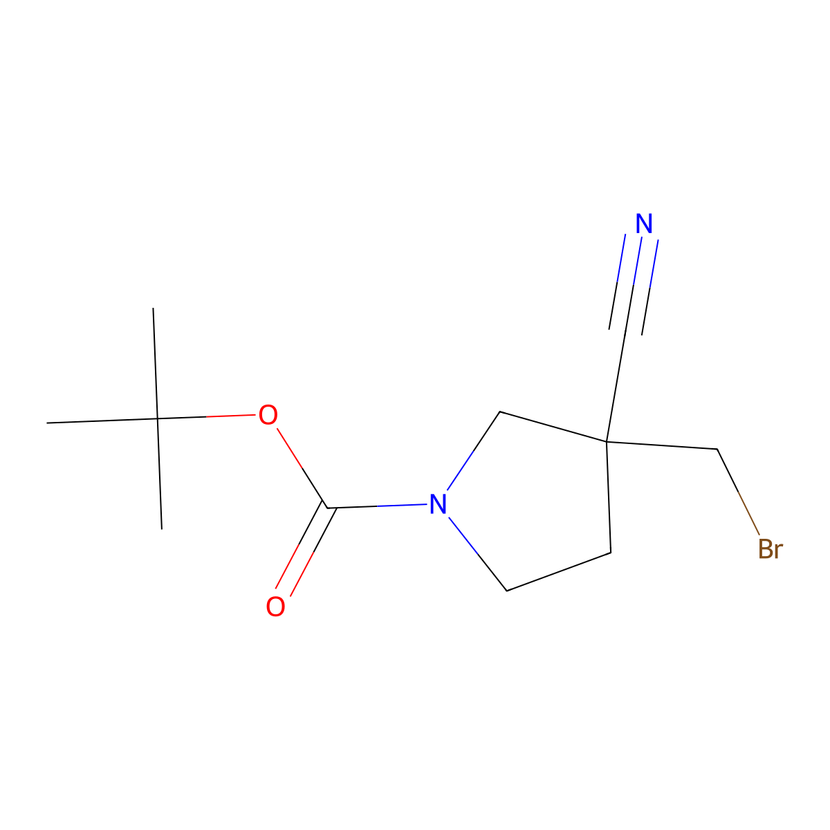 Tert-butyl 3-(bromomethyl)-3-cyanopyrrolidine-1-carboxylate molecular structure, CAS 1374656-68-4