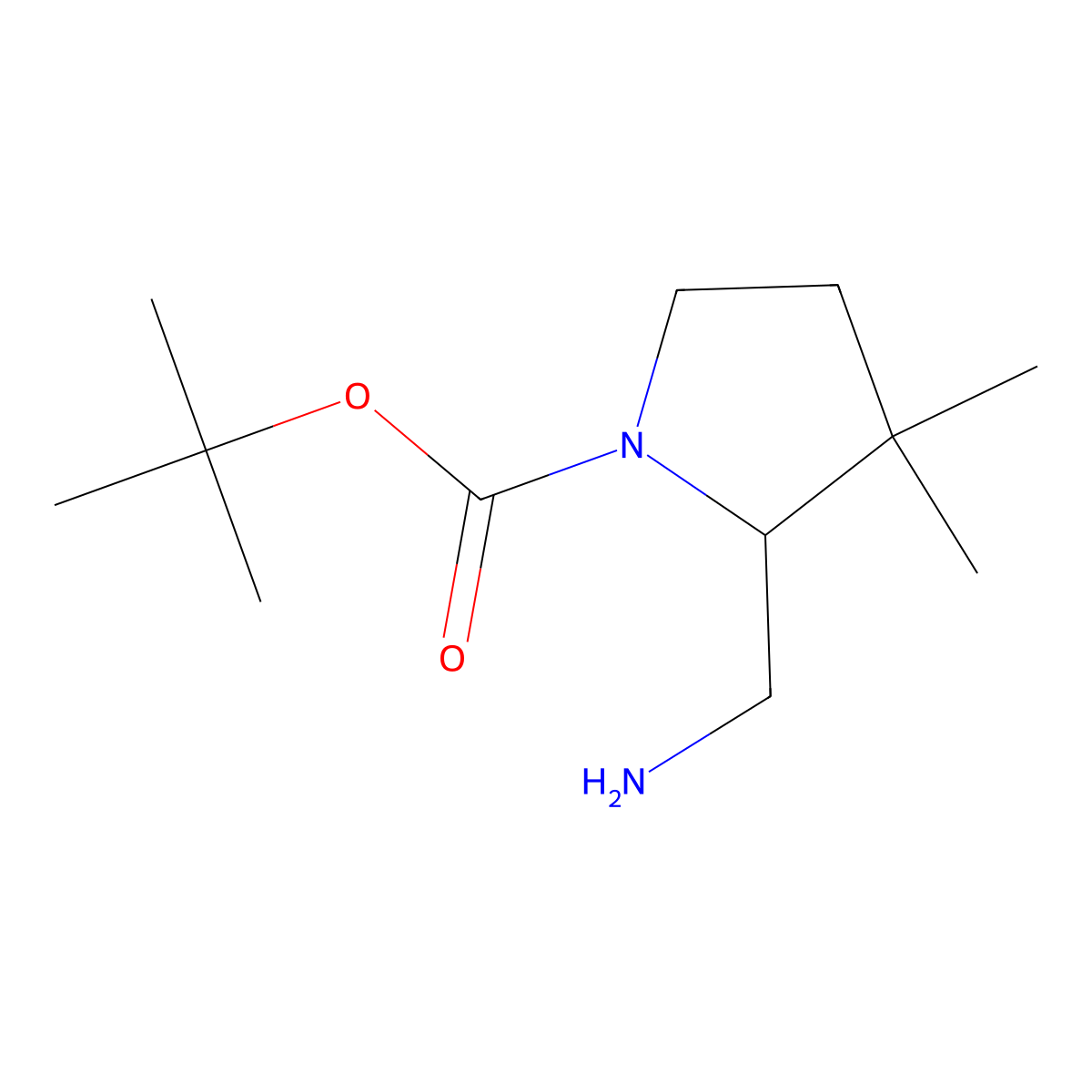 Tert-butyl 2-(aminomethyl)-3,3-dimethylpyrrolidine-1-carboxylate molecular structure, CAS 1374657-19-8