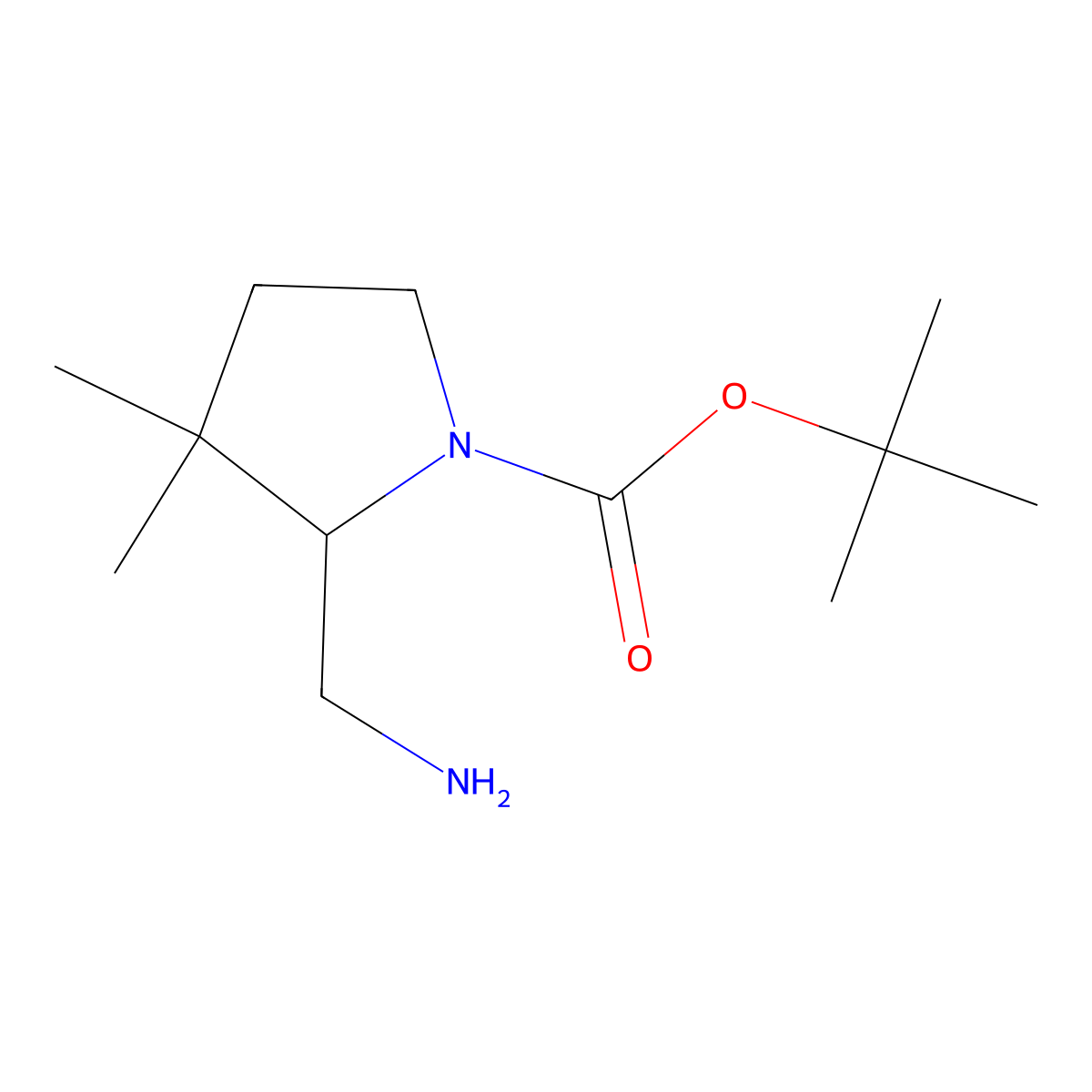 Tert-butyl 2-(aminomethyl)-3,3-dimethylpyrrolidine-1-carboxylate molecular structure, CAS 1374657-19-8