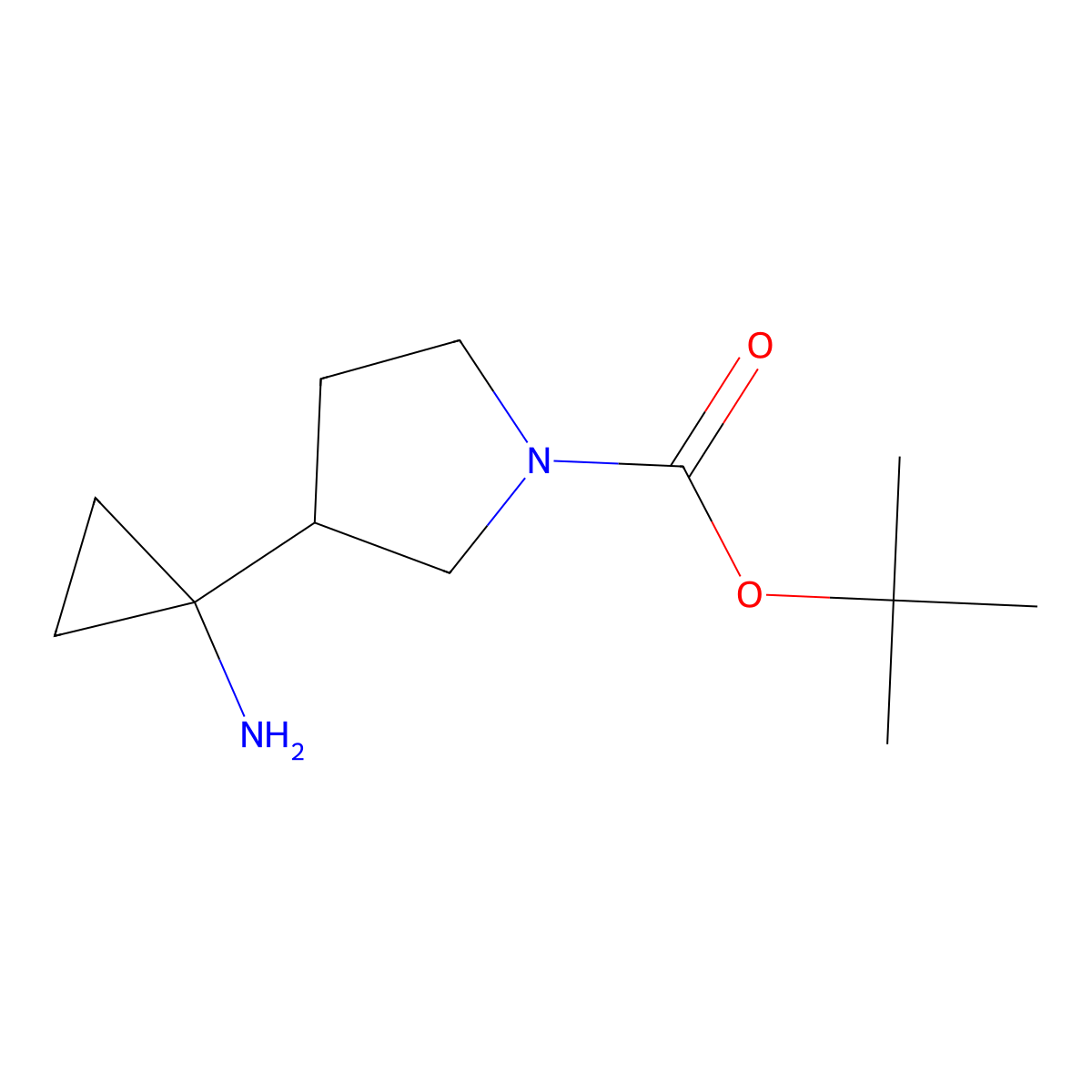 Tert-butyl 3-(1-aminocyclopropyl)pyrrolidine-1-carboxylate molecular structure, CAS 1374658-27-1