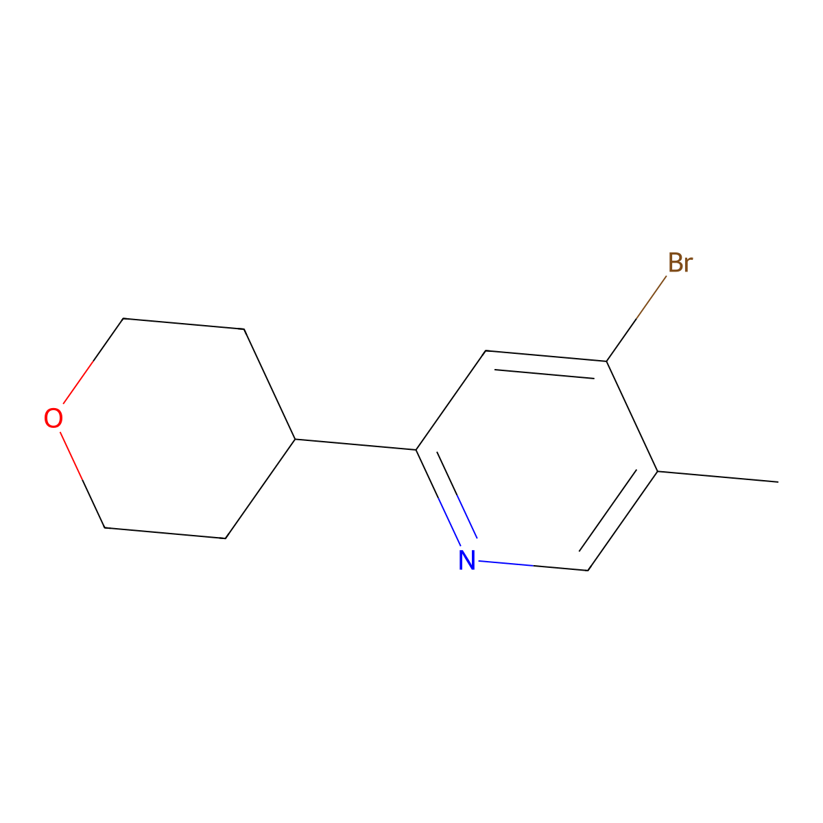 4-Bromo-5-methyl-2-(4-tetrahydropyranyl)pyridine molecular structure, CAS 1374665-98-1