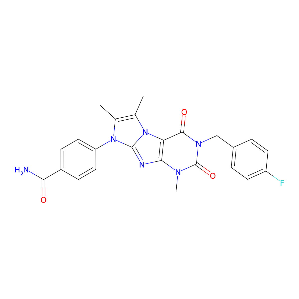 4-{3-[(4-fluorophenyl)methyl]-1,6,7-trimethyl-2,4-dioxo-1H,2H,3H,4H,8H-imidazo[1,2-g]purin-8-yl}benzamide molecular structure, CAS 1374679-17-0